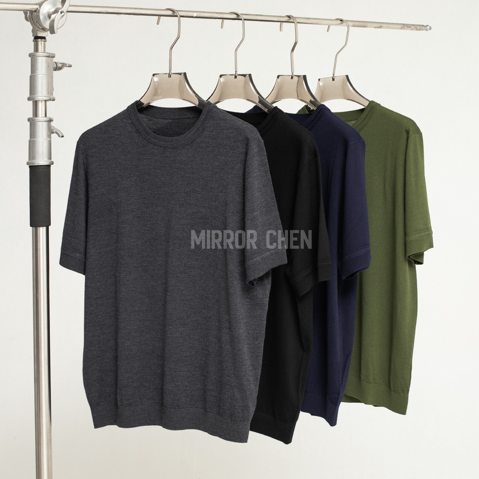 MIRROR CHEN新澳15.5微米精纺羊毛收口T恤针织短袖
