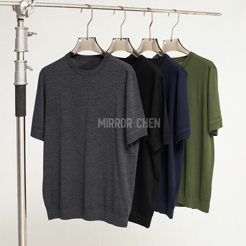 MIRROR CHEN新澳15.5微米精纺羊毛收口T恤针织短袖