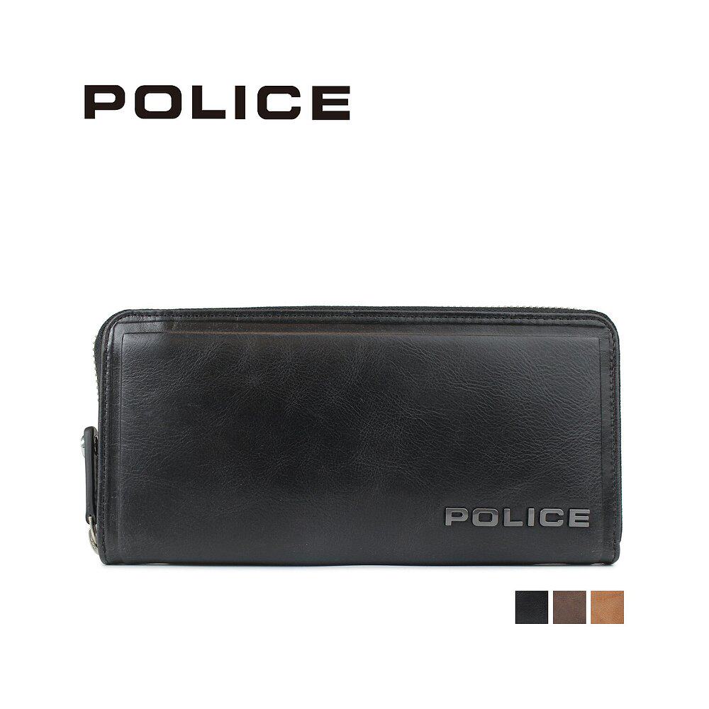 日本直邮警察钱包钱包男士圆形拉链边缘圆形钱包黑驼色 pa-58002