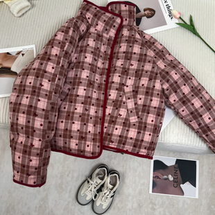 JewelHana红色格子波点羽绒服女冬2025新款今年流行爆款短款加厚