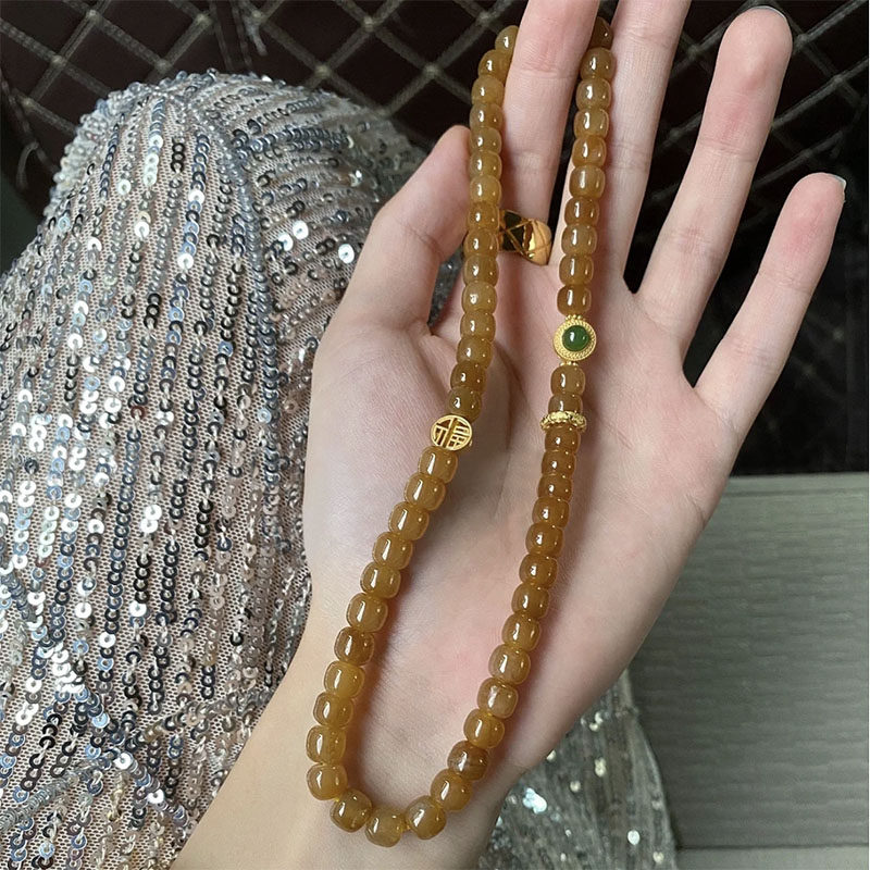 有饰精品碧玉且末糖碧双层手链古法錾刻高贵百搭显男女送礼手串珠