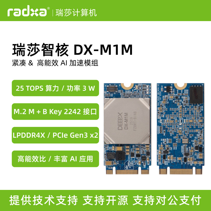 瑞莎 Radxa 智核 DX-M1M 边缘 AI 加速模组 加速卡 25 TOPS算力 - 实物图