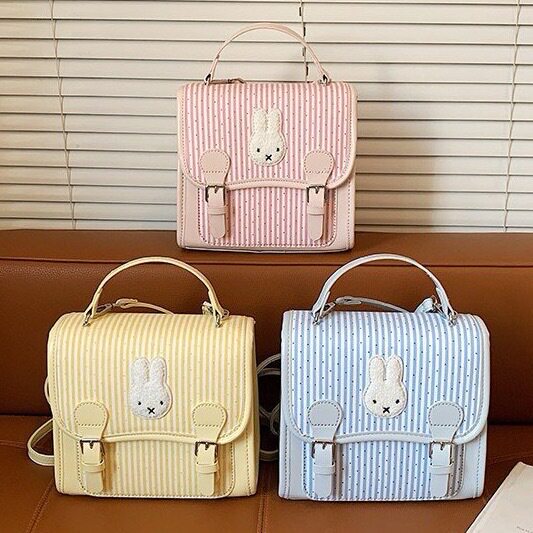 韩版ins卡通米菲兔双肩包包女可爱波点条纹学生书包百搭通勤背包
