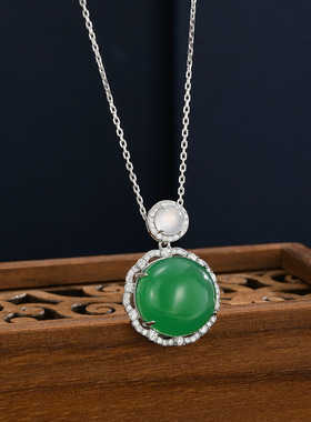 S925纯银帝王绿吊坠项链