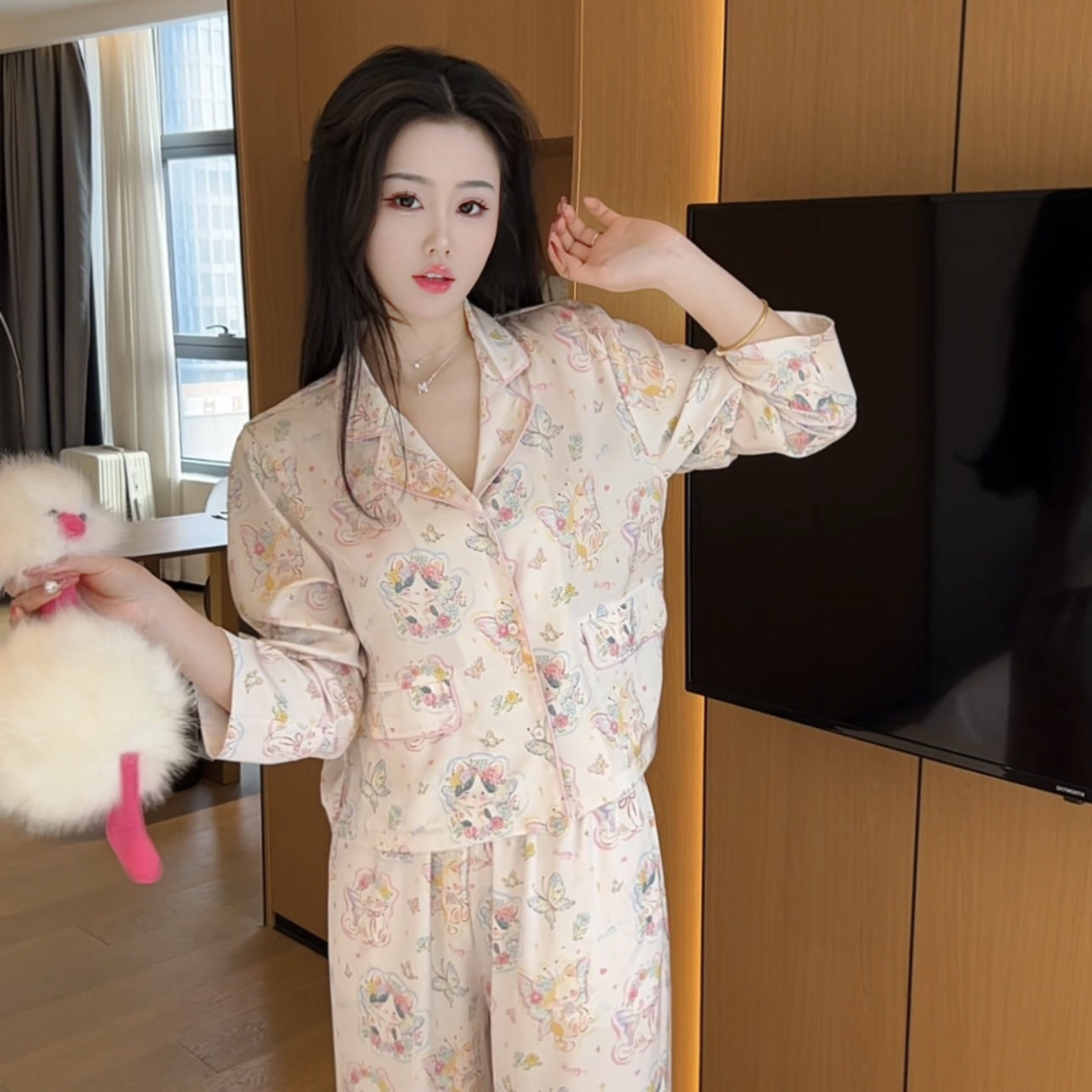 春夏季爆款气质可爱休闲睡衣套装女柔软长袖家居服可外穿显瘦减龄