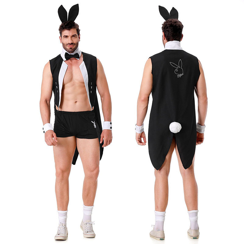 欧美新款万圣节cos角色扮演舞表演服兔兔性感诱惑上衣裤男士套装