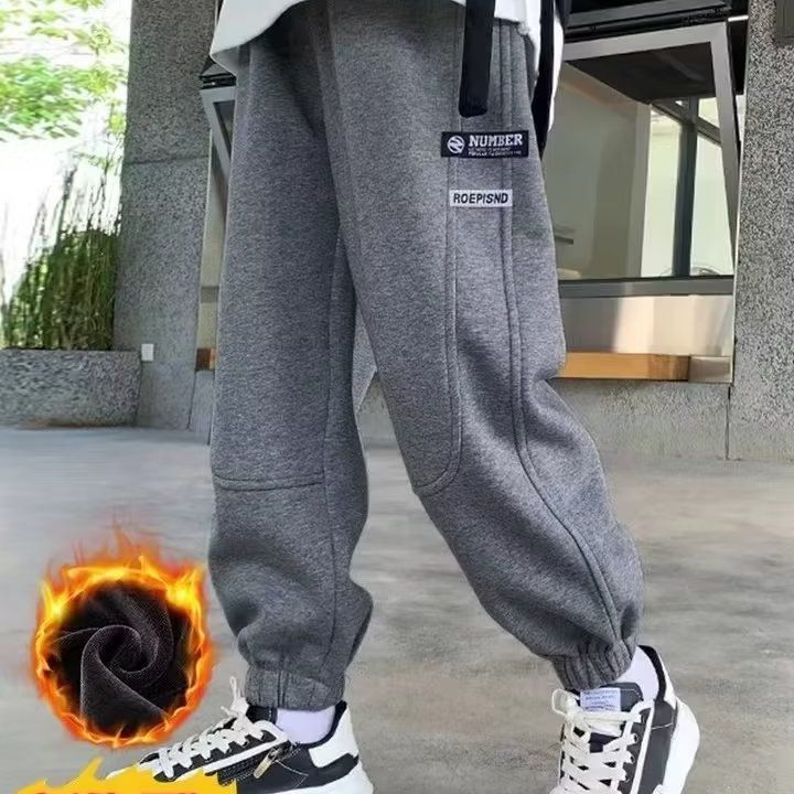 男童冬装加绒裤子秋冬款2023新款大童加厚运动卫裤儿童冬季长裤潮