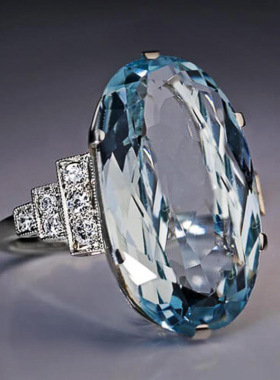 华杰   欧美精致指环 超大颗椭圆形蓝色水晶戒指 女式手饰品