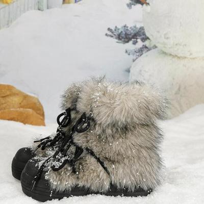 毛毛筒大头雪地靴女厚底2025冬新款小众棉鞋保暖加绒短靴加厚棉靴