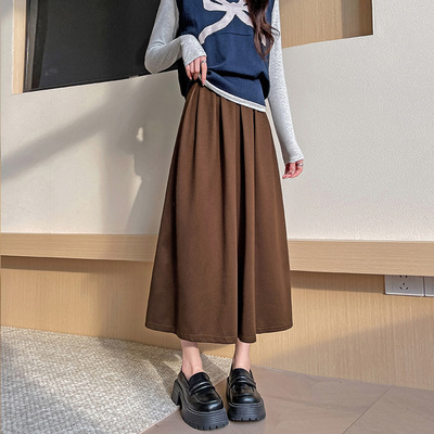 毛呢百褶裙女秋冬新款大码复古韩版半身裙高腰显瘦 a字中长款裙子