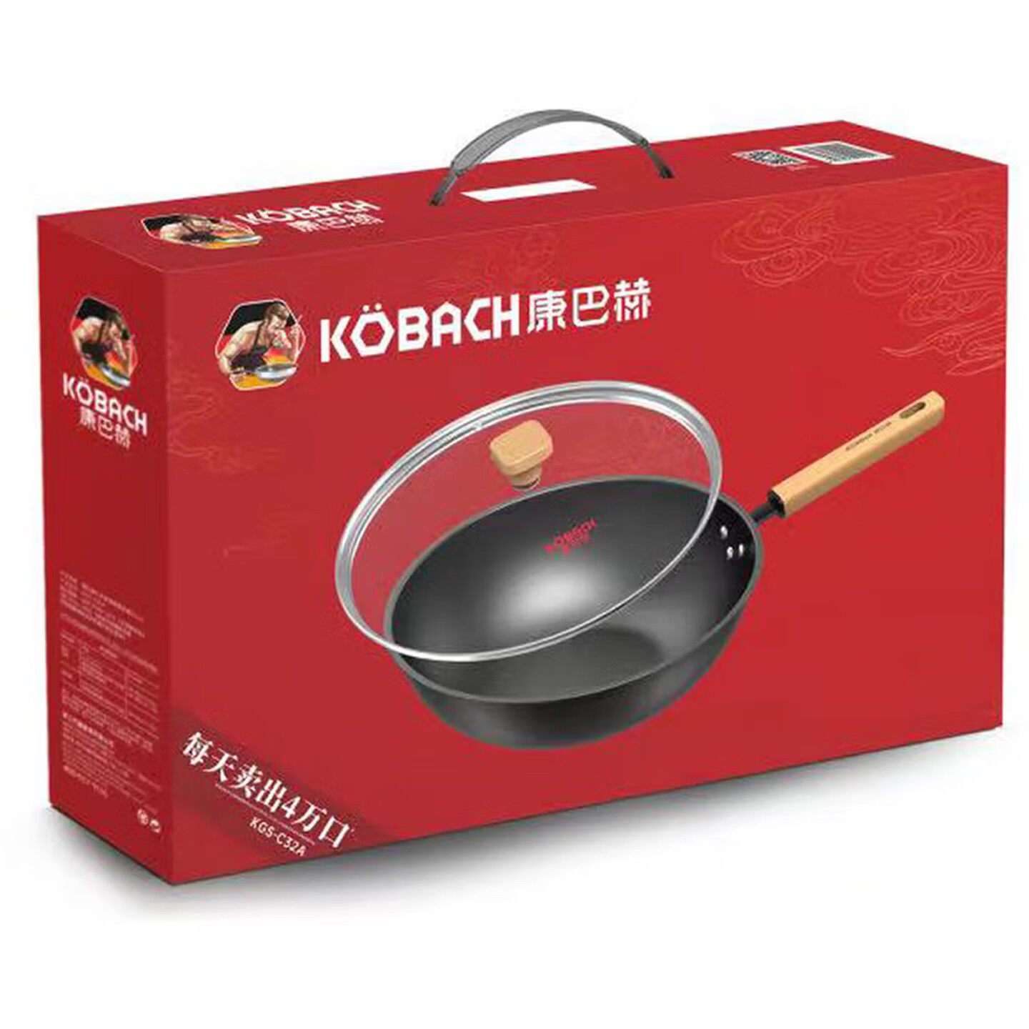 康巴赫家用炒锅无涂层深层氮化铁锅32cm炒菜锅KGS-C32A礼品批发