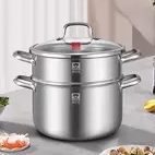 康巴赫德式蒸锅304不锈钢两层大容量加厚蒸锅复底多功能锅具20-24