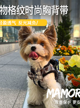狗狗胸背带蝴蝶结时尚气质防挣脱不勒脖方便牵引颜色多样化mamore
