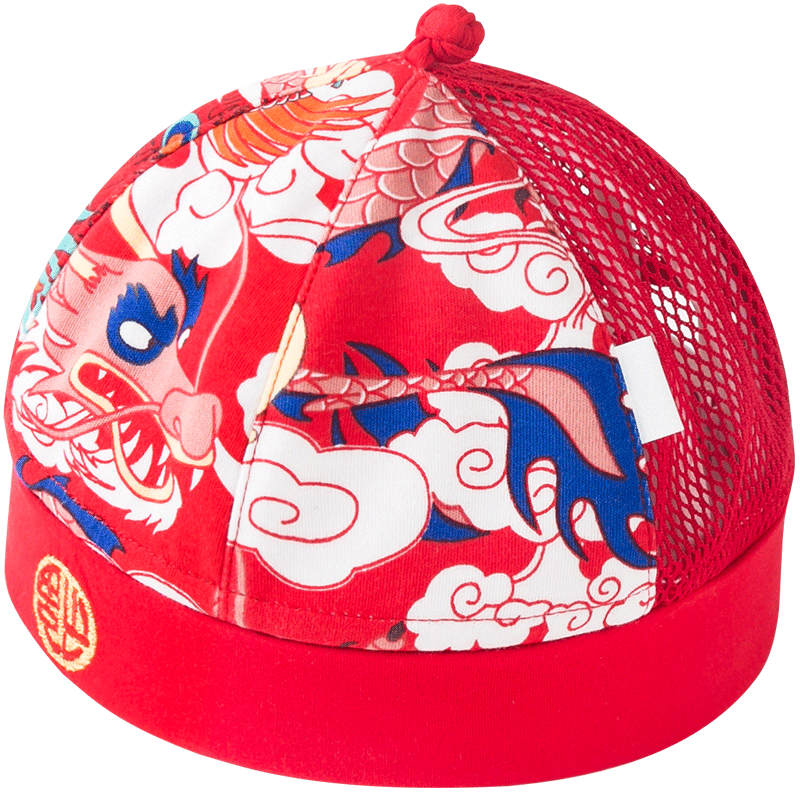 龙年婴儿帽子红色夏季5宝宝胎帽1