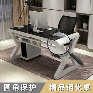 跨境淘宝电脑桌台式 家用简约书桌钢化玻璃学习办公桌游戏电竞桌