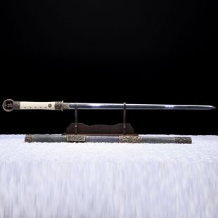 龙泉华影刀剑羽毛纹一体环首唐剑手工锻打八面清剑工艺品未开刃