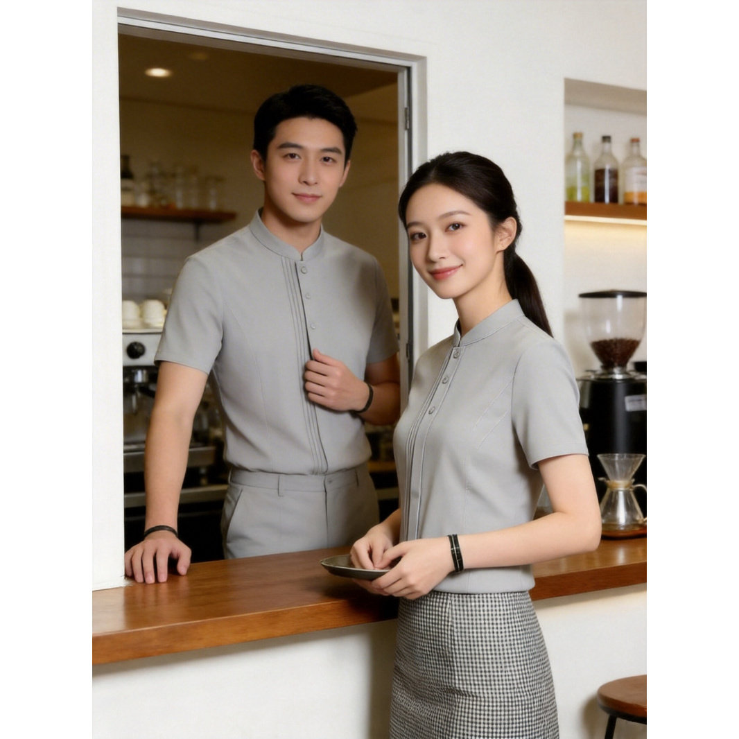 西餐厅服务员短袖工作服简约酒店烘焙咖啡馆奶茶店员工工作制服