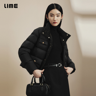 LIME莱茵小香风短款 落肩立领女外套 鹅绒黑色羽绒服24秋冬新款 时尚