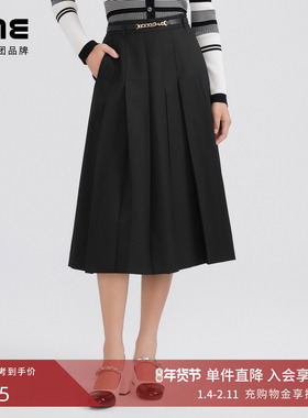 LIME莱茵年早春新款裤子黑色高腰简约优雅百褶休闲裤高级感裤裙