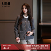 朗姿集团LIME莱茵夹花彩点花呢短截衣深灰正肩香风小个子25冬新款