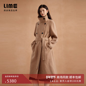 朗姿集团LIME莱茵100%纯羊毛双面呢长大衣立领腰带高级感25冬新款