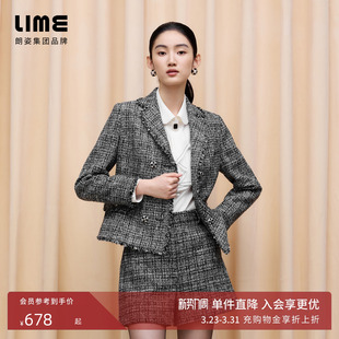 25冬新款 收腰上衣休闲短裤 套装 朗姿集团LIME莱茵黑白格纹花呢西装