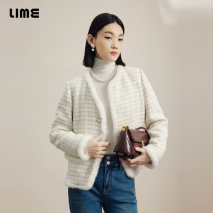 简约优雅外套 LIME莱茵小香风拼接水貂毛领羽绒服短大衣24秋冬新款