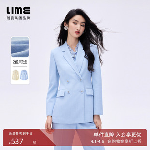 logo包布扣上衣裤 朗姿 LIME莱茵平驳领双排扣西装 套装 子26春新款