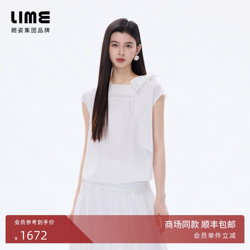 【商场同款】朗姿/LIME莱茵欧根纱蝴蝶结衬衫短袖优雅2026夏新款