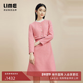 LIME莱茵假两件A型裙摆连衣裙秋冬新款 优雅小香风木耳边装 饰裙