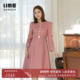 LIME莱茵法式 优雅轻奢小香风收腰连衣裙粉色钻扣装 饰气质减龄裙子