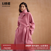 朗姿集团LIME莱茵极地纯度细支山羊绒双面呢长大衣翻领H型25冬新