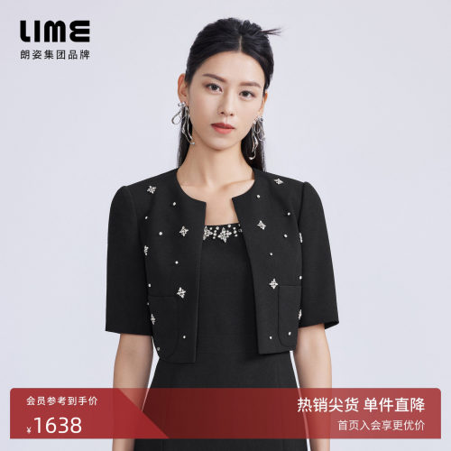 LIME莱茵黑色圆领短外套上衣