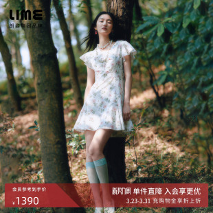 连衣裙2026年夏季 liberty棉印花碎花V领短袖 新款 莱茵高端系列