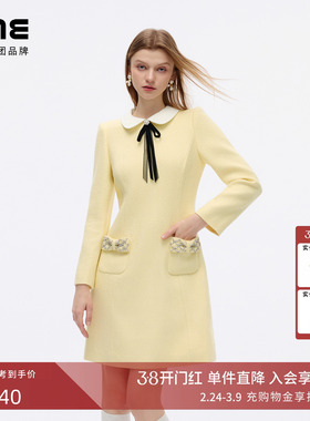 【祝绪丹同款】朗姿集团LIME莱茵小香风减龄彼得潘领收腰连衣裙