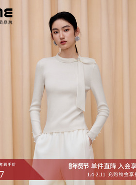 朗姿/LIME莱茵百搭羊毛针织套头毛衫蝴蝶结飘带轻奢高级25冬新款