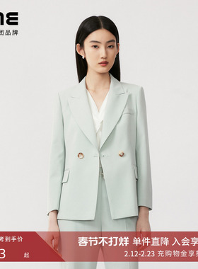 LIME莱茵优雅长袖西服长裤套装秋新款一粒扣羊毛混纺西装西裤