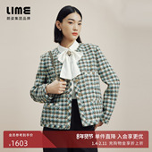 LIME莱茵复古摩登时尚 圆领外套 型短截上衣秋冬新款 格纹短款 H版