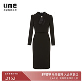 LIME莱茵法式 优雅千金风假两件设计感连衣裙黑色秋冬新款 收腰裙
