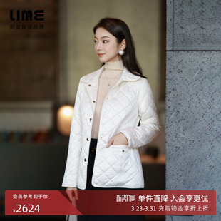朗姿集团LIME莱茵立体菱格棉服短大衣米白色轻薄休闲气质25冬新款