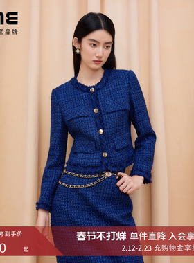 【博主同款】朗姿/LIME莱茵花呢小香风套装短上衣直身半裙新款