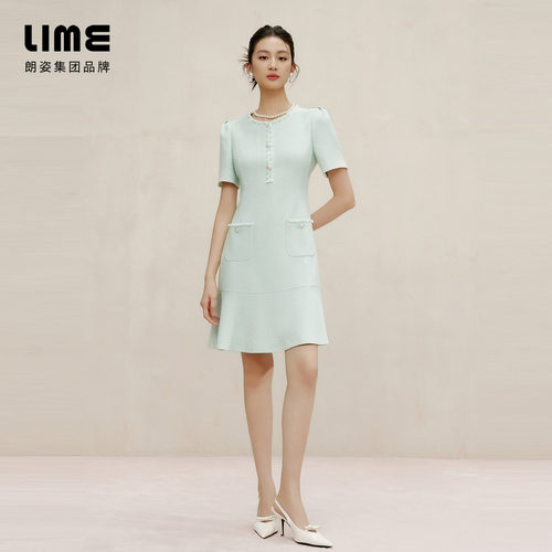 【七七酱直播间】LIME莱茵花边小香风连衣裙夏短袖收腰裙