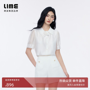 朗姿/LIME莱茵欧根纱双层翻领手工胸花衬衫女短袖通勤26秋季新款