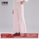 通勤休闲裤 子淡粉色高腰棉直筒阔腿裤 牛仔裤 LIME莱茵年早春新款