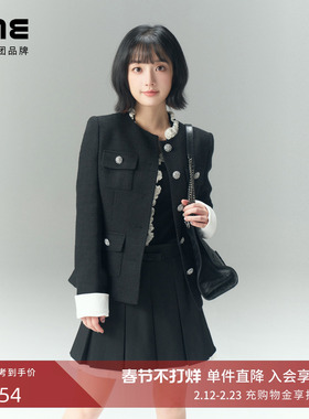 【祝绪丹同款】朗姿集团LIME莱茵粗花呢短款上衣圆领收腰2025冬新