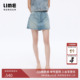 新款 朗姿 简约2026年夏季 时尚 LIME莱茵棉质高腰牛仔假两件A字短裤