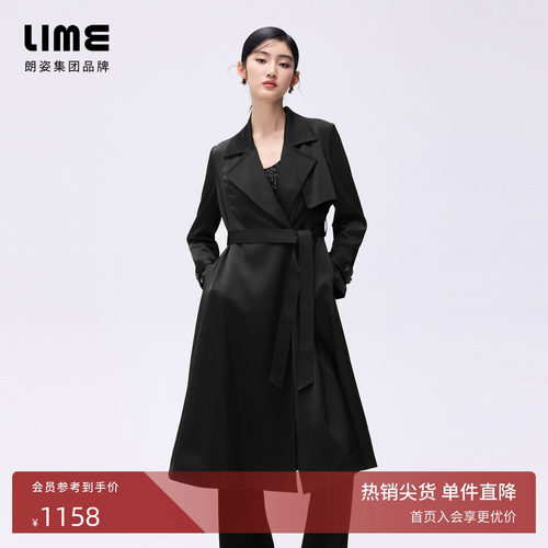朗姿/LIME莱茵优雅双排扣大翻领风衣外套黑金logo扣饰26年春新款