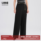高腰直筒垂感通勤简约百搭裤 LIME莱茵年早春新款 黑色休闲裤 子