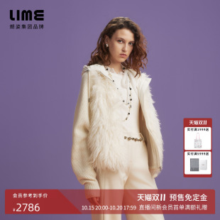 【免定金】朗姿/LIME莱茵针织仿滩羊毛拼接连帽羽绒服26冬新款