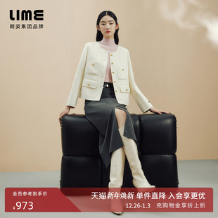 LIME莱茵纯羊毛双面呢短大衣2024秋冬新款 圆领小香风小个子短外套